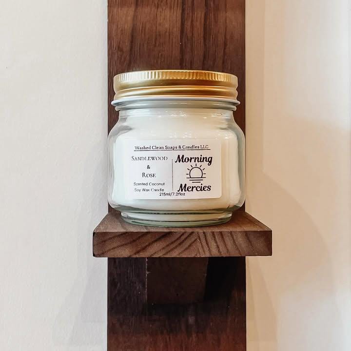 Morning Mercies Candle: Sandalwood & Rose Scent, Coconut Soy Wax