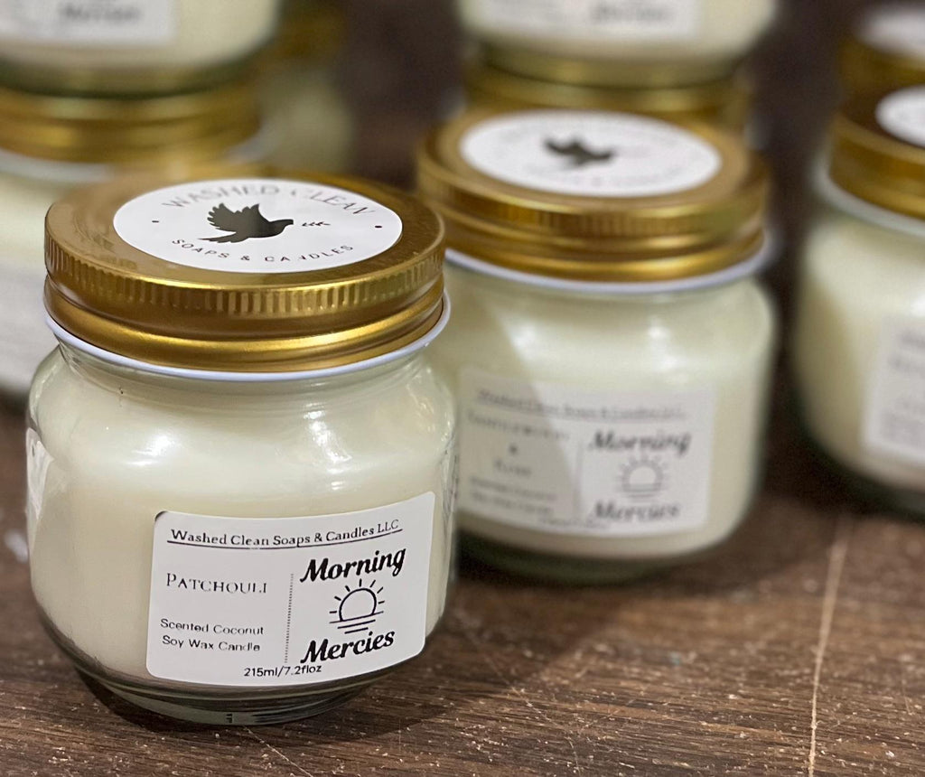 Morning Mercies Candle: Sandalwood & Rose Scent, Coconut Soy Wax