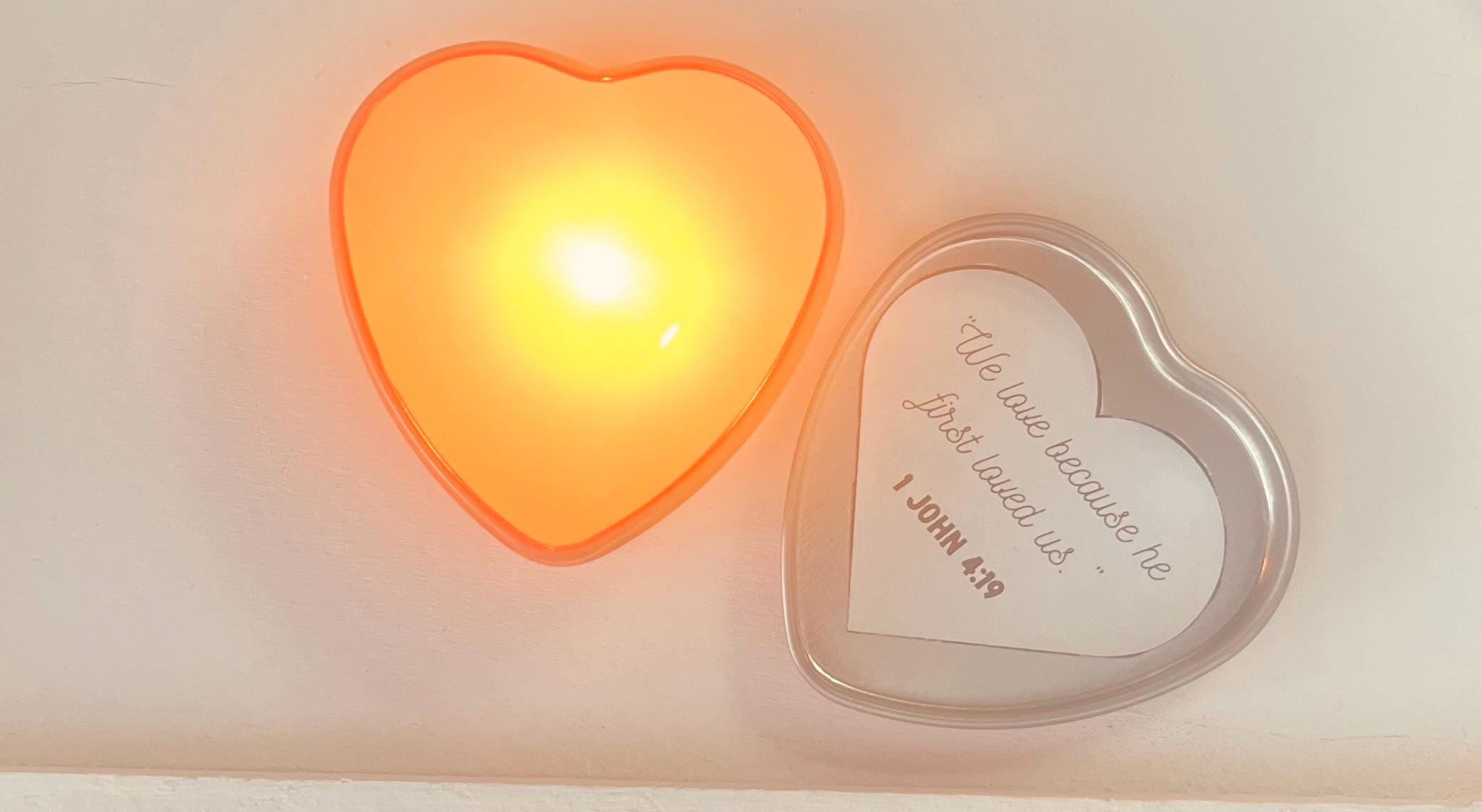 Handmade Coconut Soy Heart Candle, 1 John 4:19 Christian Gift